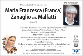 Zanaglio Maria Francesca ved. Malfatti