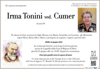 Tonini Irma ved. Cumer