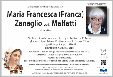 Zanaglio Maria Francesca ved. Malfatti